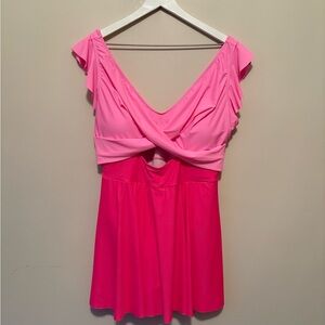 Pink Two-Tone Draped One-Piece Swimdress